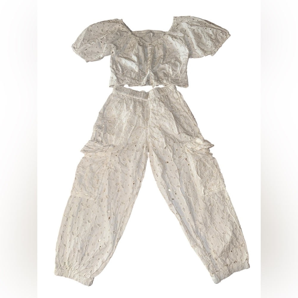 Zara Cream Eyelet Jumpsuit Set